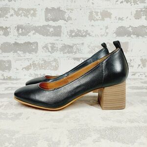 NEW Crown Vintage Heels Womens 8.5 Black Leather Block Heel Pumps Office E295